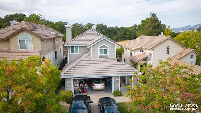 Home exterior featuring James Hardie CedarMill lap siding in Monterey Taupe and Arctic White trim in Danville, CA
