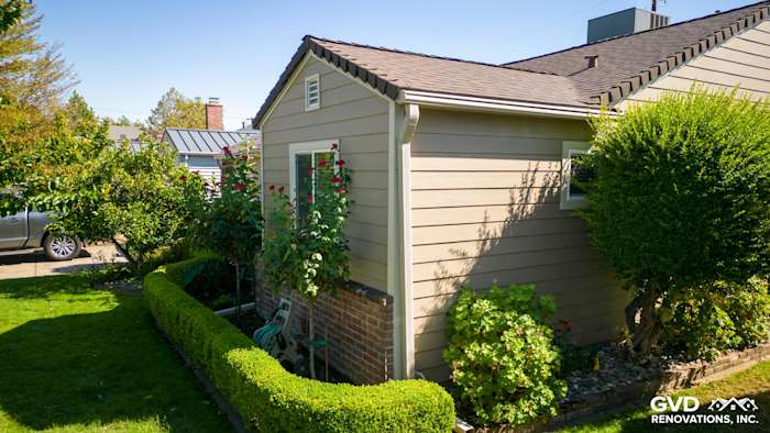 New Khaki Brown James Hardie siding on Sacramento home showing modern exterior and surrounding landscaping