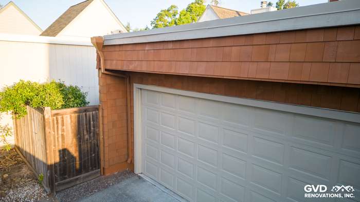 FTX Cedar Sidewall Panel Siding in warm tones and garage view, showcasing a home exterior transformation in Sonoma, CA