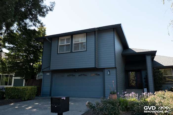 Home exterior in Rohnert Park featuring Boothbay Blue James Hardie siding and Milgard windows
