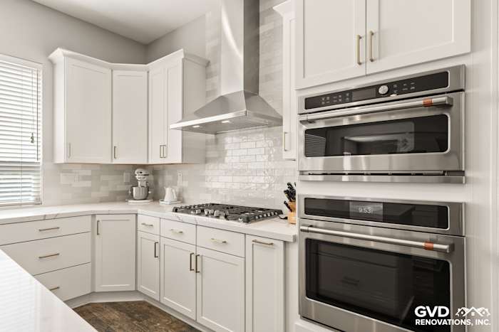 Modern kitchen in Roseville with Diamond cabinets, MSI countertops, and stainless steel appliances