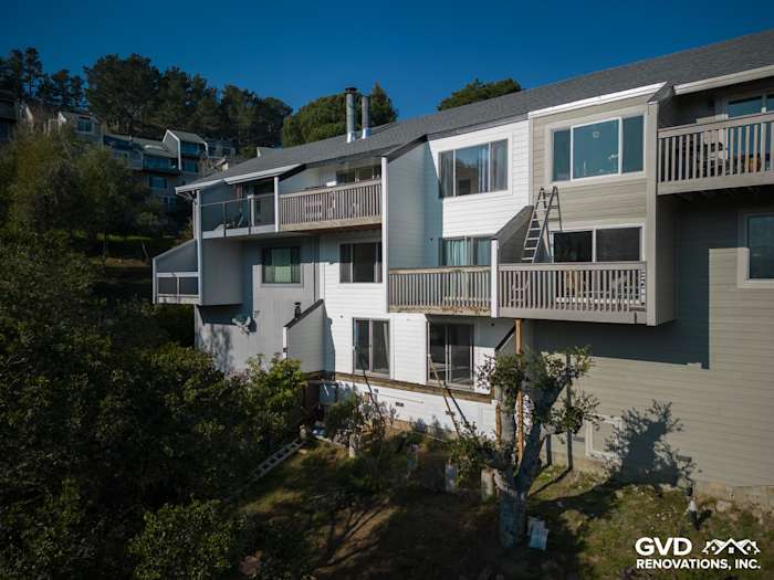James Hardie Monterey Taupe Lap Siding on a modern home exterior in Mill Valley, CA, showcasing a sleek transformation