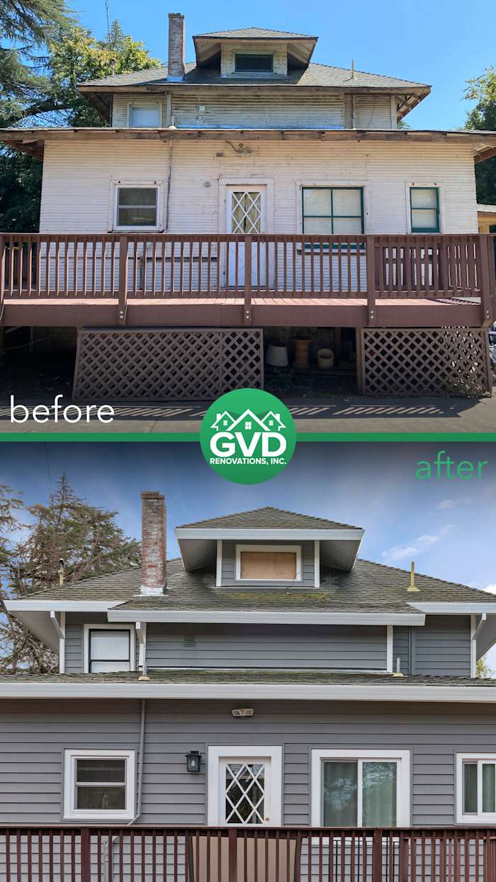 Vinyl siding transformation in Dixon, CA showcasing a modern gray exterior and updated roofline