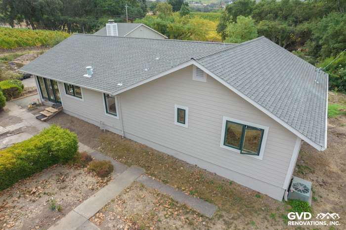 Renovated home exterior featuring James Hardie siding and Arctic white trim in Napa, CA