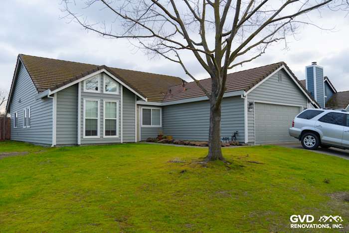 Updated home exterior featuring Prodigy Solid Core Insulated Siding and freshly painted eaves in Sacramento