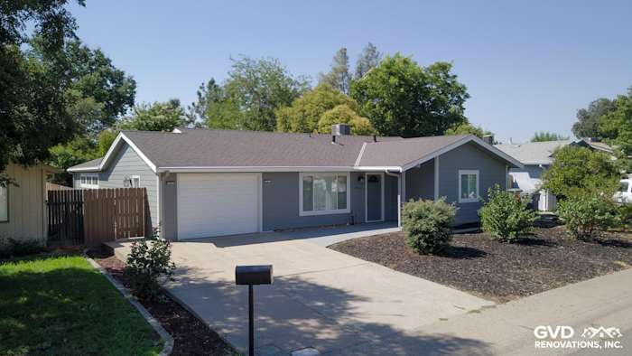 Rocklin home featuring Seal Gray James Hardie Lap Siding and Arctic White trim, showcasing modern curb appeal