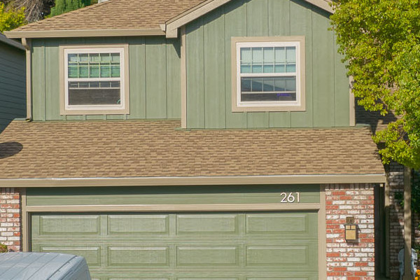 Home exterior in Vallejo, CA with Mountain Sage James Hardie siding and a two-car garage