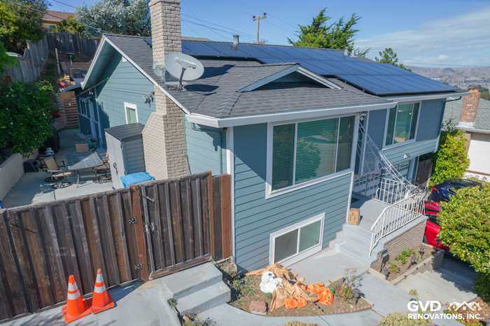 Coastal-inspired home exterior featuring Boothbay Blue HardiePlank siding and Arctic White trim in San Bruno, CA
