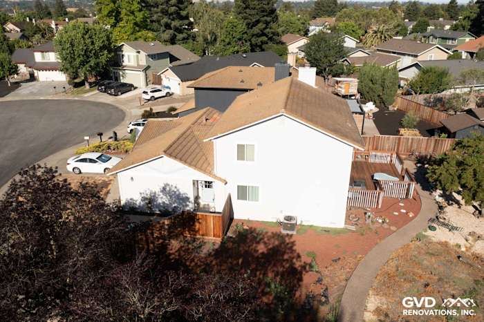 Home exterior featuring new James Hardie siding, modern windows, and updated landscaping in Petaluma, CA