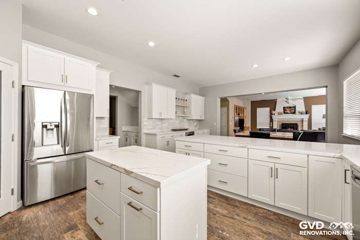 Bright, modern kitchen in Roseville with Diamond cabinets, MSI countertops, and a sleek island design