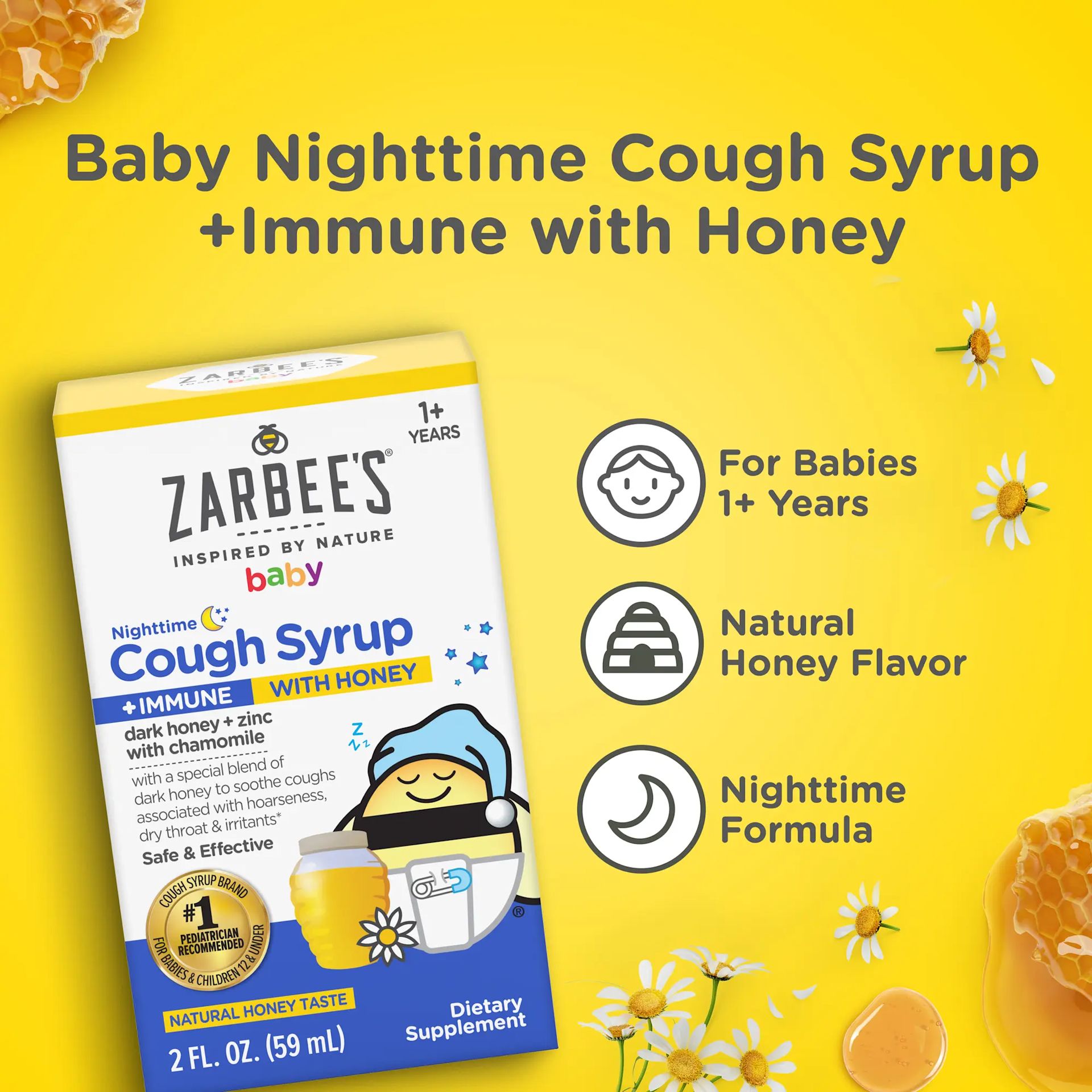 Baby Nighttime Cough Syrup + Immune Support with Honey | Zarbee's®