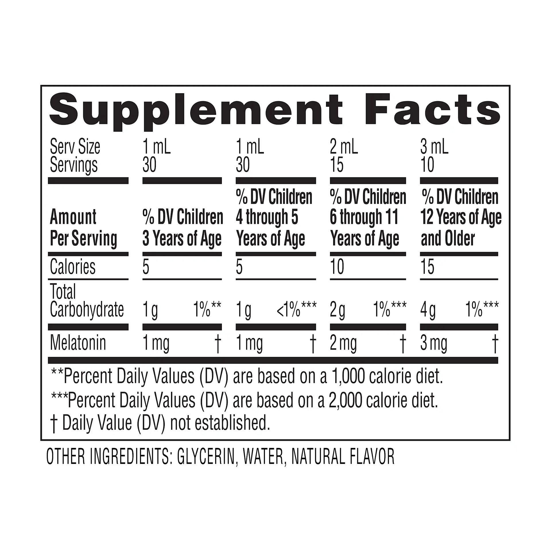 Zarbee’s® Children’s Sleep Liquid with Melatonin Nutrition Label
