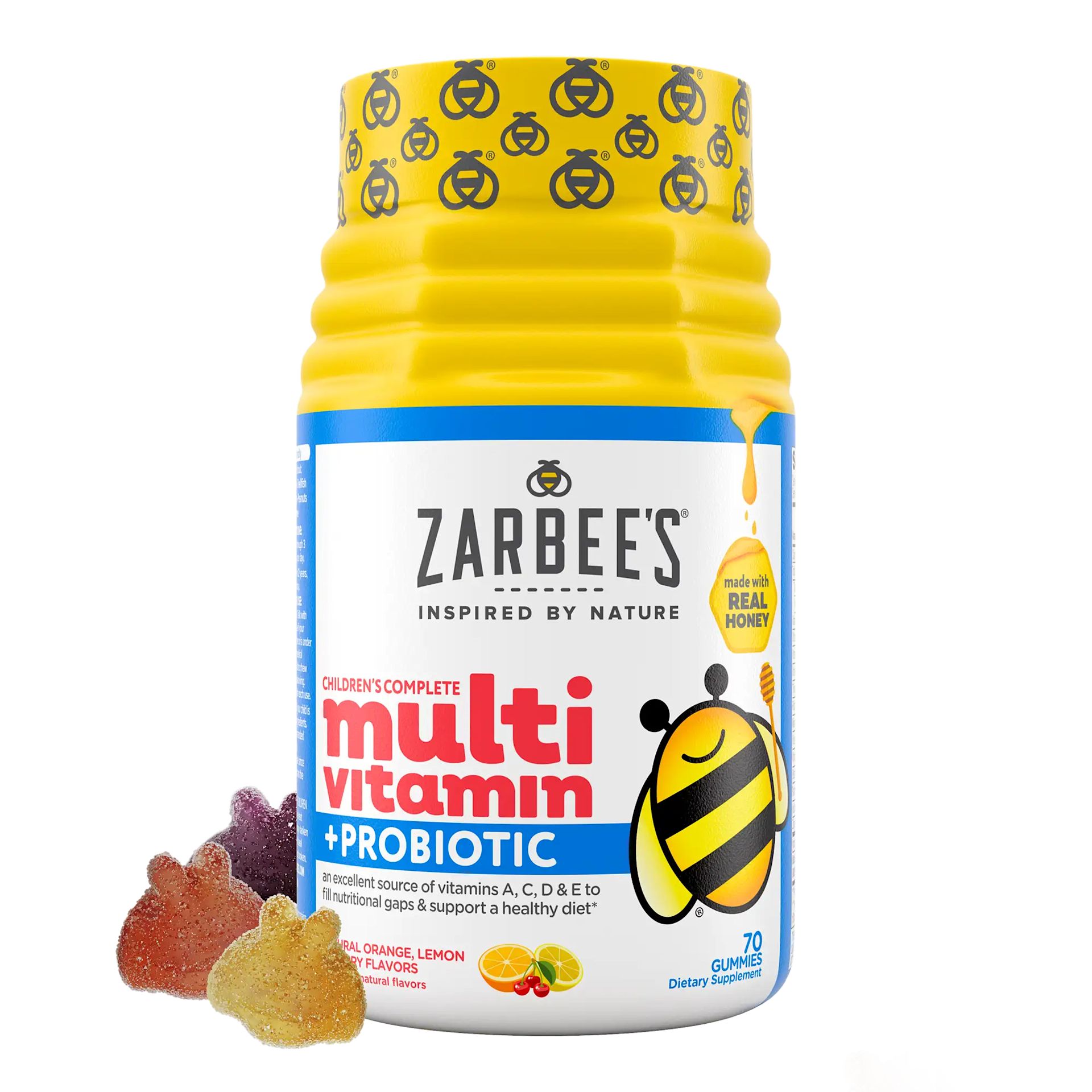 Front packaging of Zarbee’s® Children’s Complete Multivitamin + Probiotic in natural fruit flavor