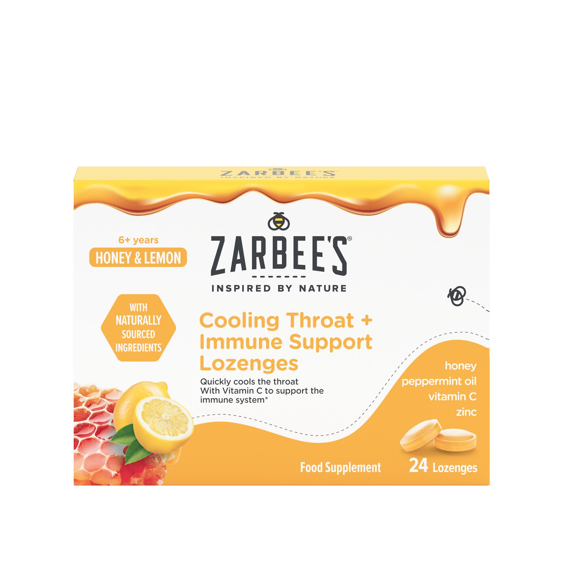 Zarbee's® Honey & Lemon Cooling Throat + Immune Support Lozenges​