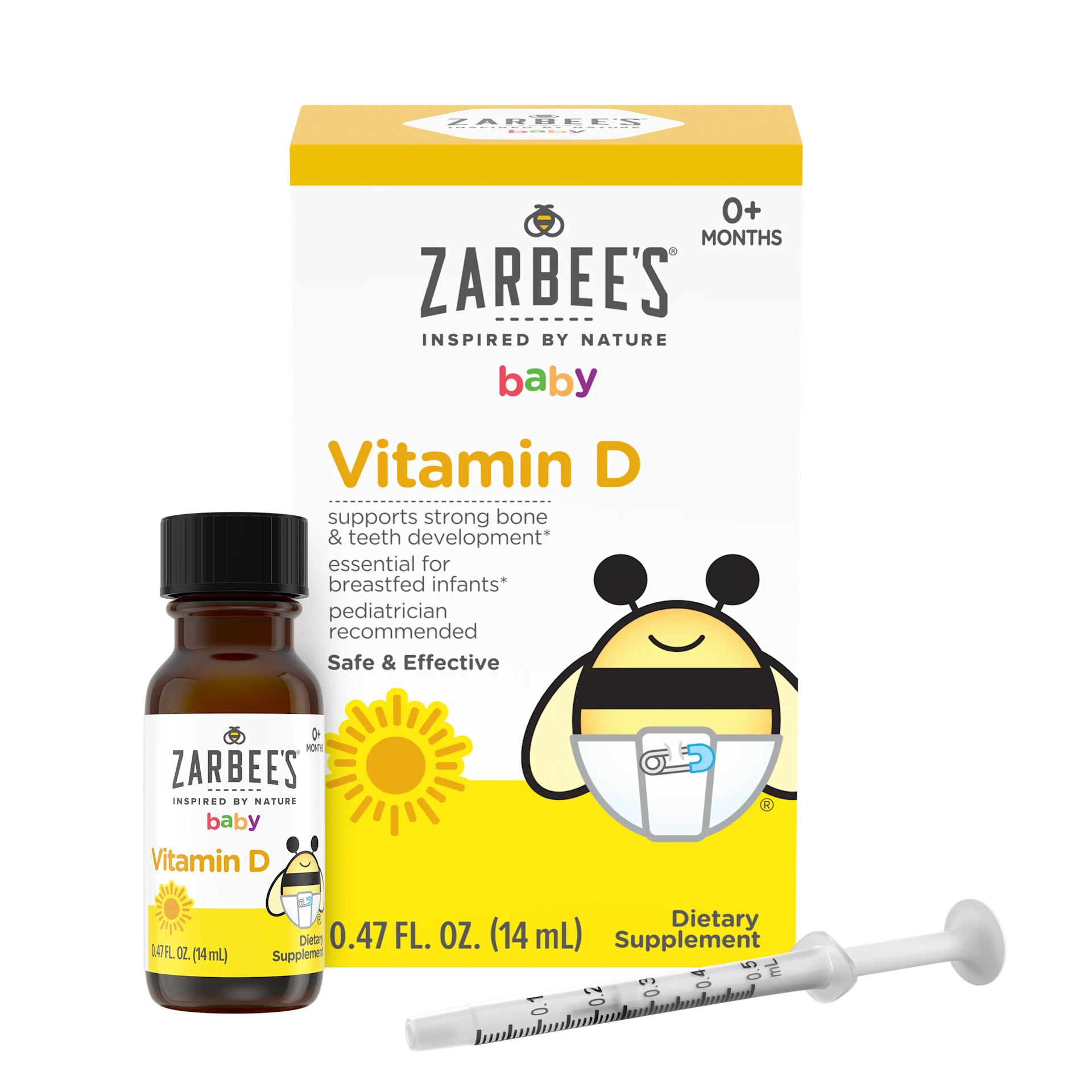A rendering of the packaging for Zarbee's® Vitamin D supplement for babies