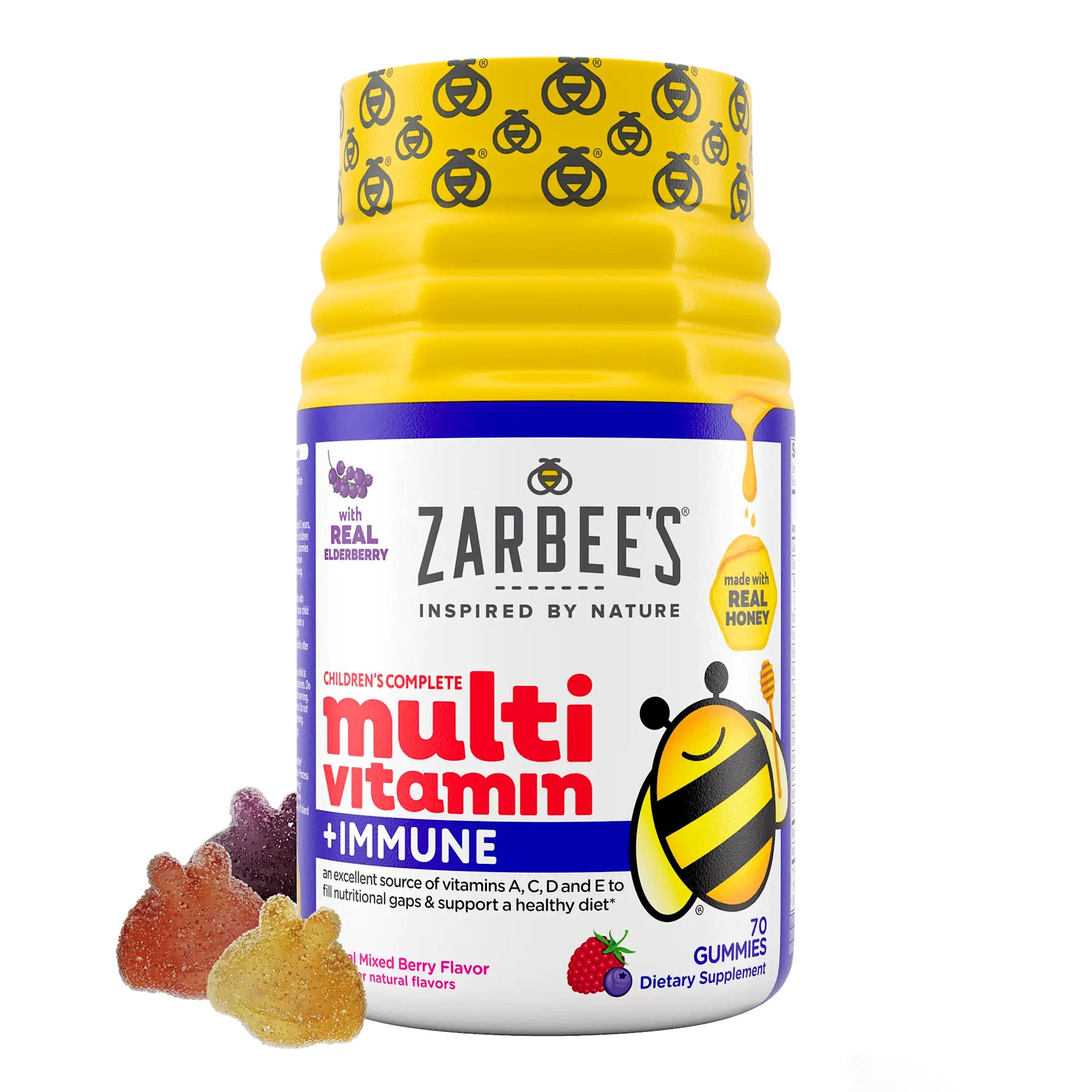 Front packaging of Zarbee’s® Children’s Complete Multivitamin + Immune in natural mixed berry flavor