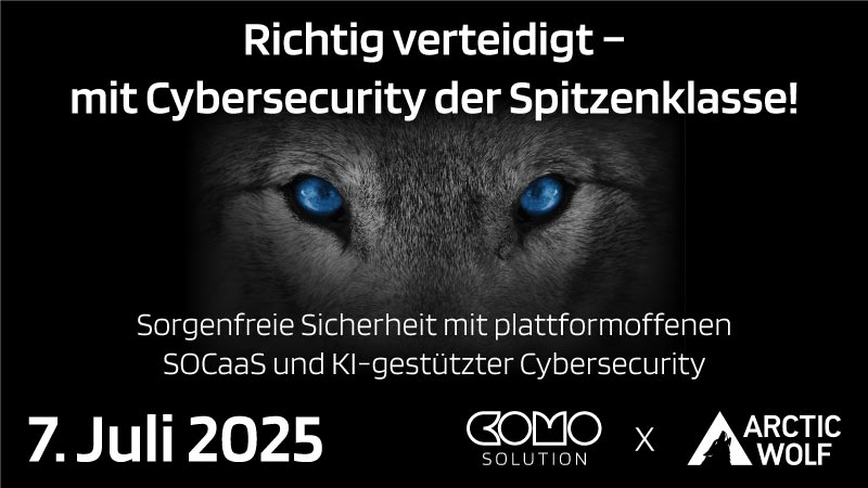 Banner-Grafik CoMo x Arctic Wolf Cybersecurity-Event 7. Juli 2025