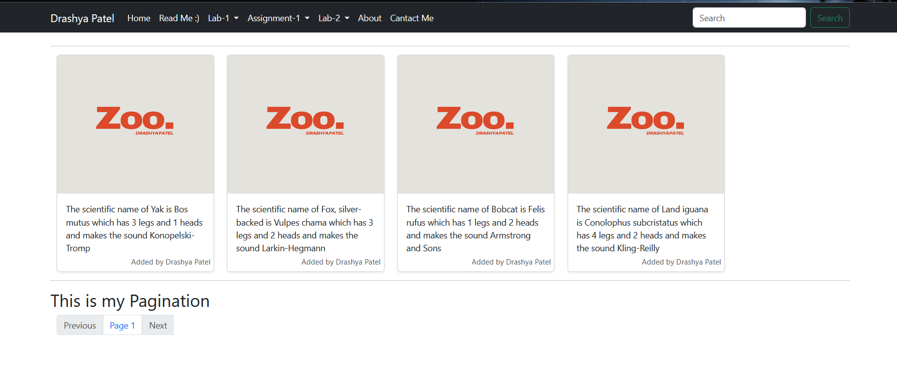 "MyZoo page with Ghost CMS and Posts"