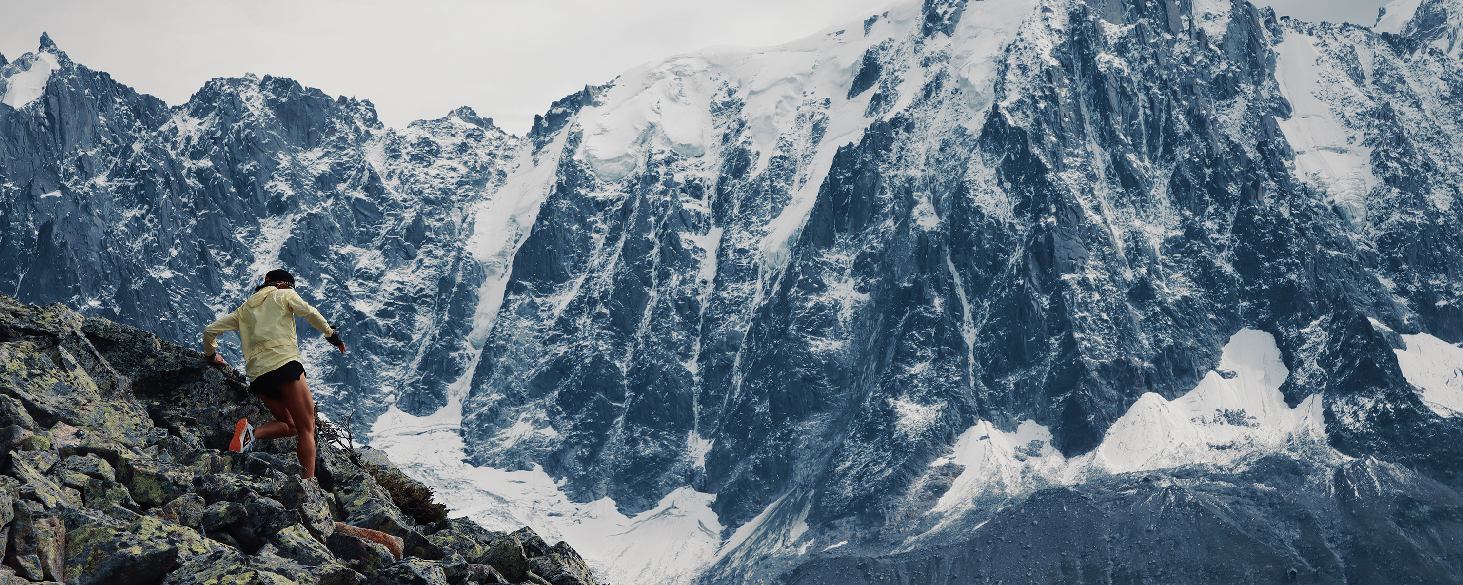 Sally McRae (The Yellow Runner) making the most of her time in the mountains. Photograph: Richard Miller
