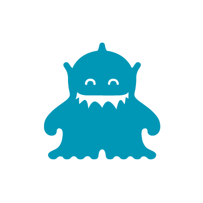 A blue monster happily chomping