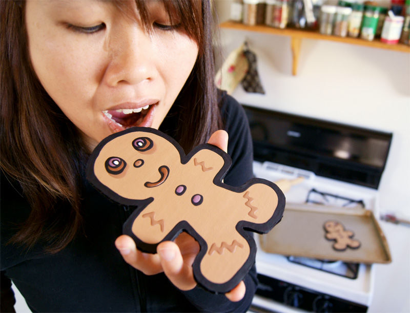 Cardboard gingerbreads cookies fresh from the oven