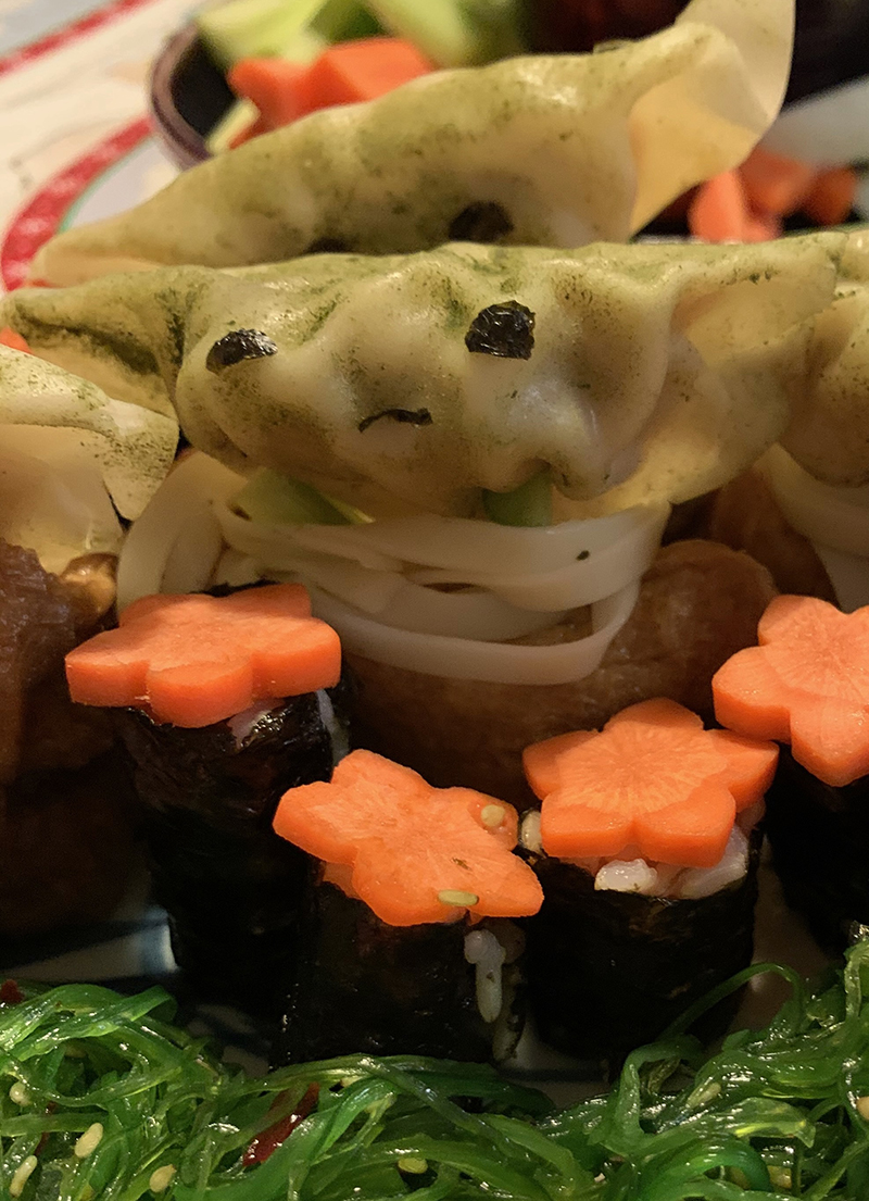 Grogu, made of dumplings, vegetable powder, nori, noodles, and tofu wrappers.