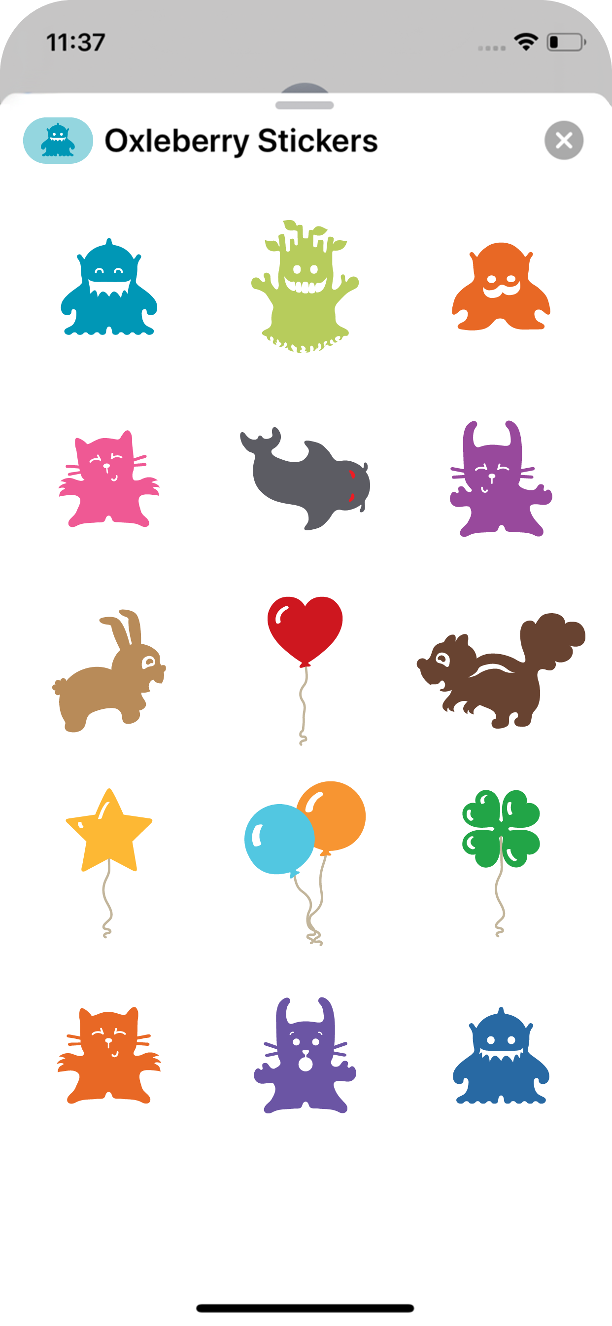 Gallery of 15 stickers of cute monsters, balloons and animals