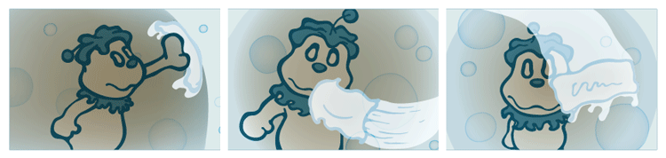 Panel 7 - It then starts to wipe down the bubble from the inside.