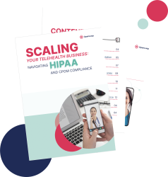 white paper mock up with green and pink title page "Scaling Your Telehealth Company: Navigating HIPAA and CPOM"