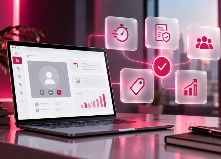 Virtual care platform dashboard with workflow icons illustrating how to choose a virtual care partner.
