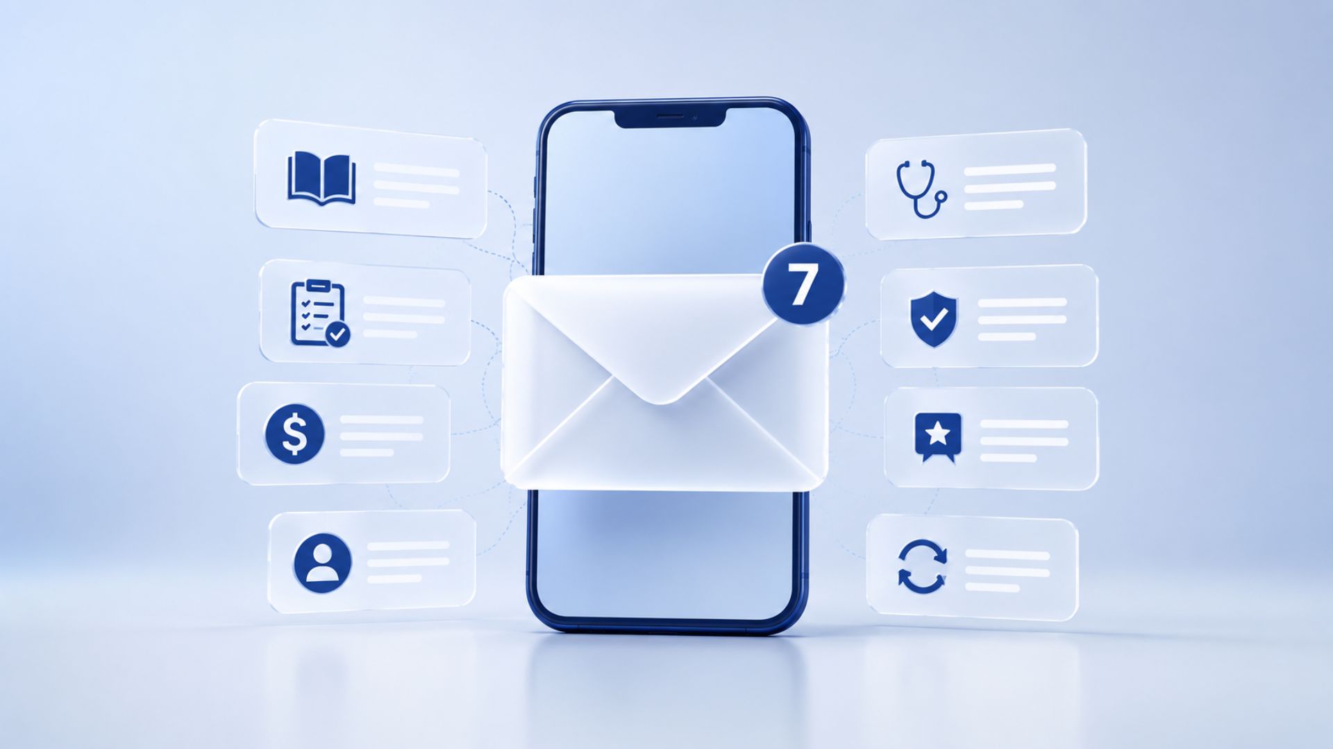 phone graphic surrounded by different types of marketing communications