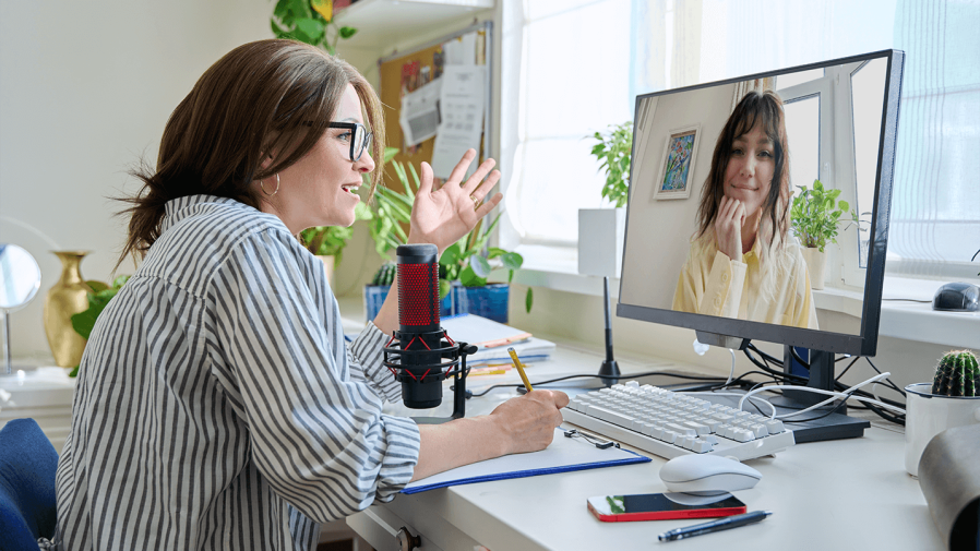 female healthcare provider talking to her patient via a video call