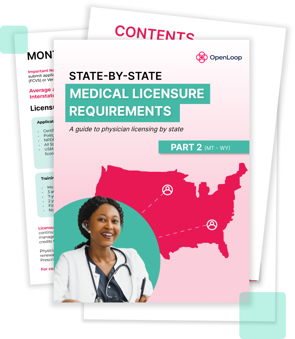 Main title page of the whitepaper with a black female physician on a green background overlapping a pink US map