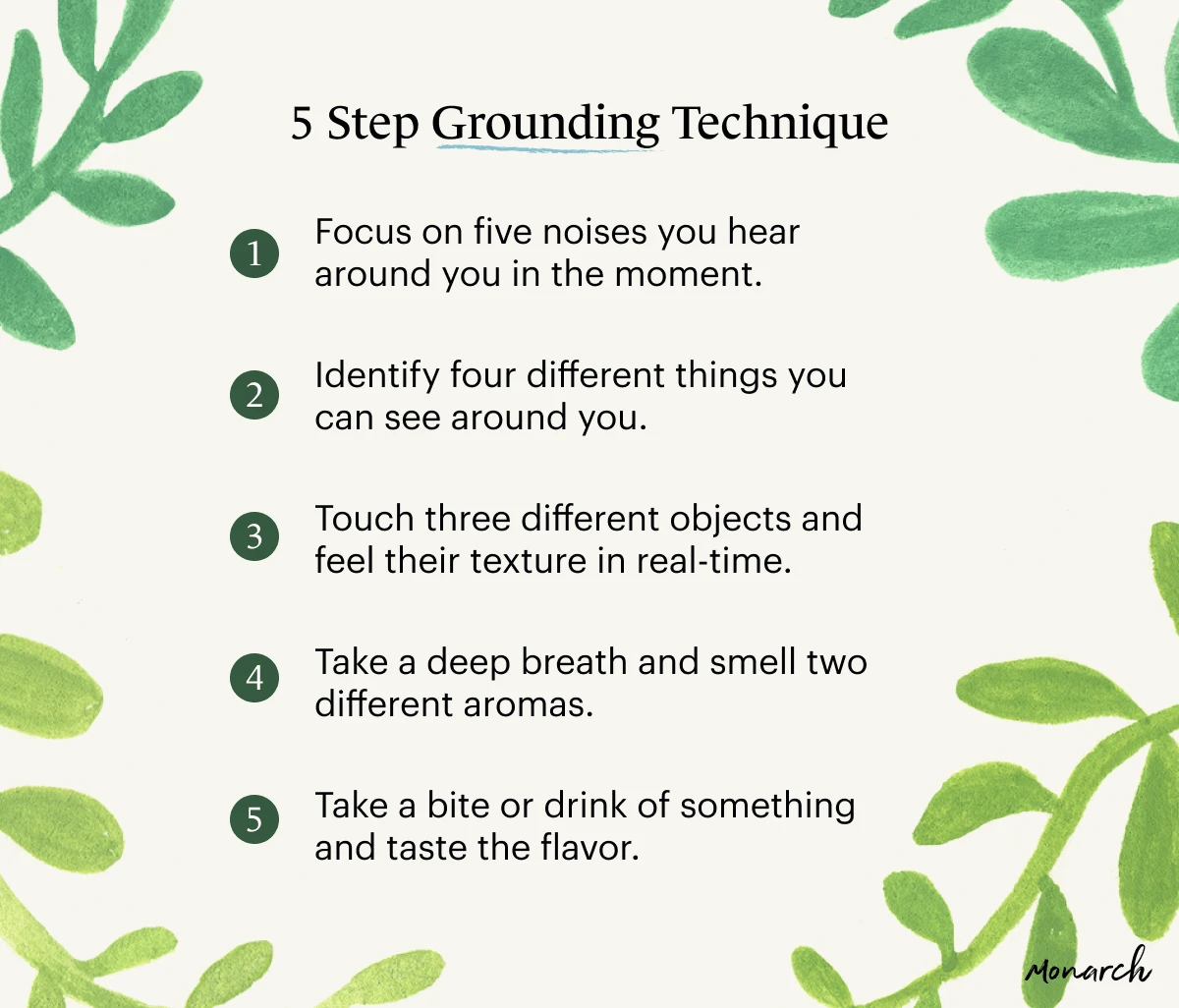 A digital and printable checklist for the 5 steps in this grounding technique to help with anxiety. 
