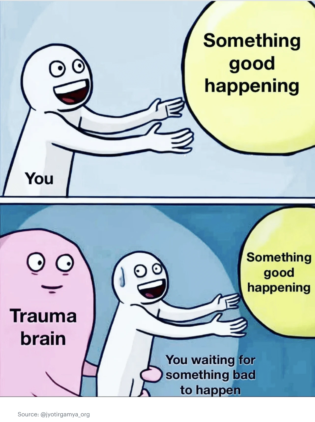 How your trauma brain impacts your reaction to something good happening.