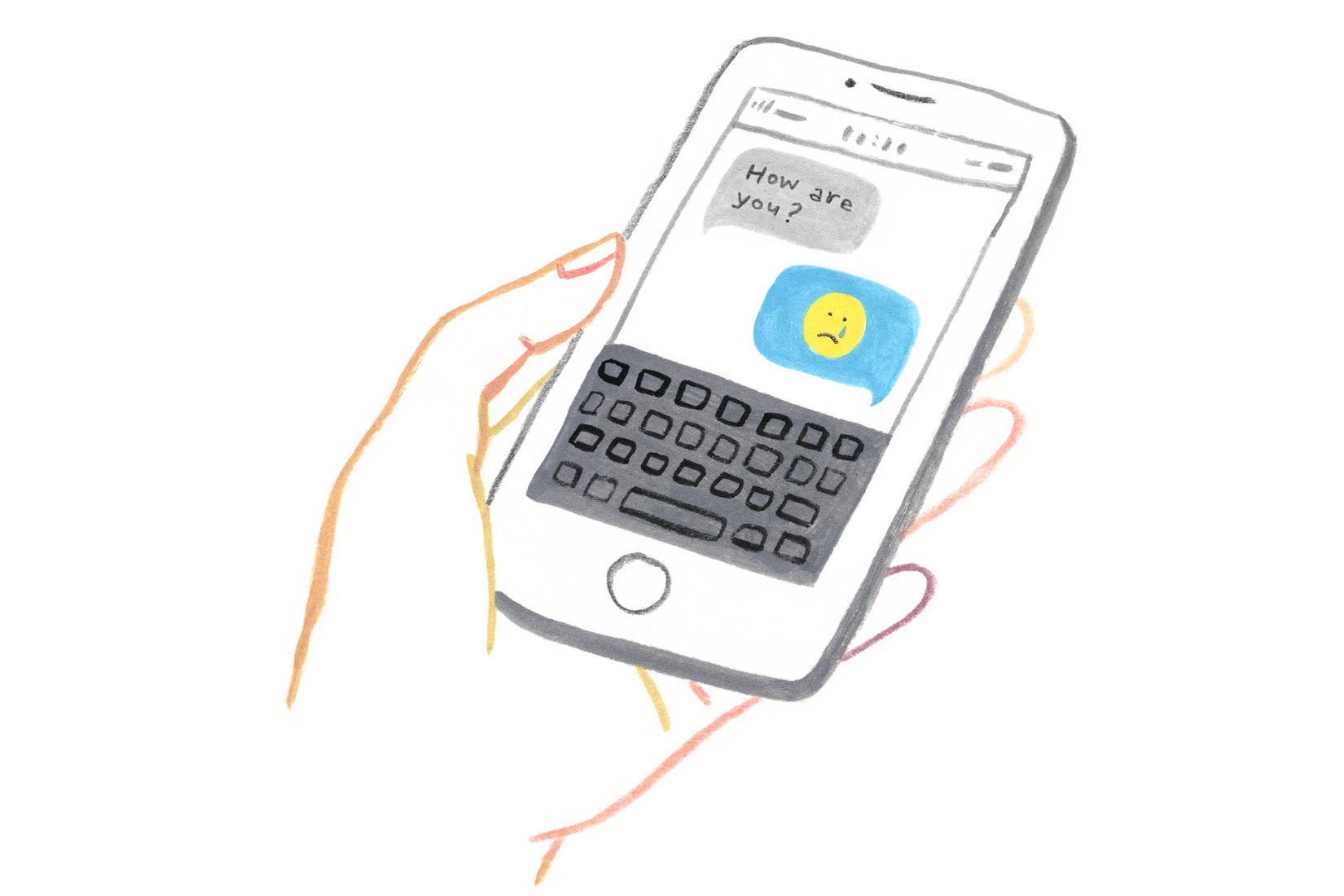 An illustration of a cell phone with a text message from a therapist. 