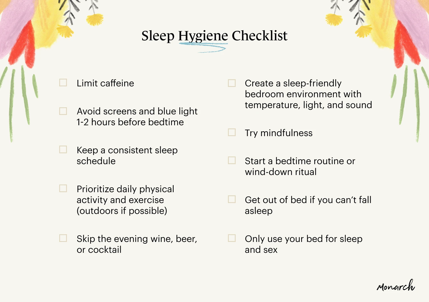 Monarch original sleep hygiene checklist