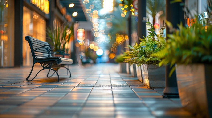 Blurred image of a walkway in a shopping mall