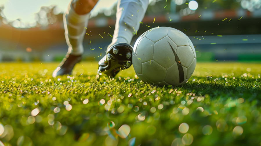 football boot kicking a football into a goal