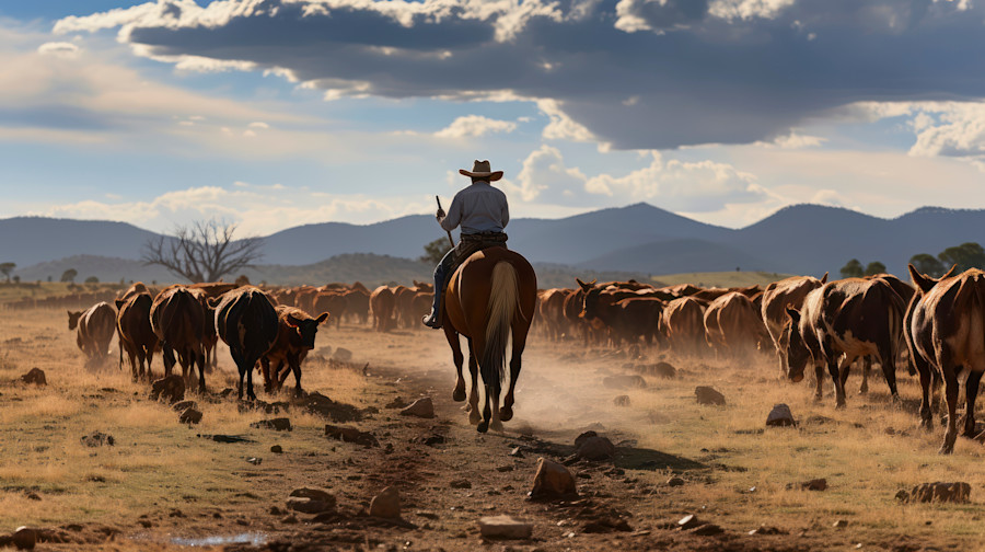 Cowboy and cattle leather