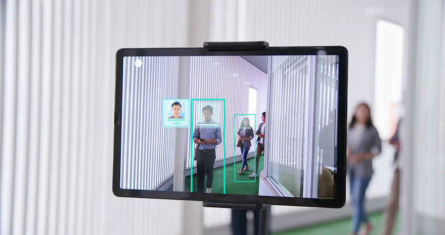 Facial recognition technology in action in a workplace or venue.