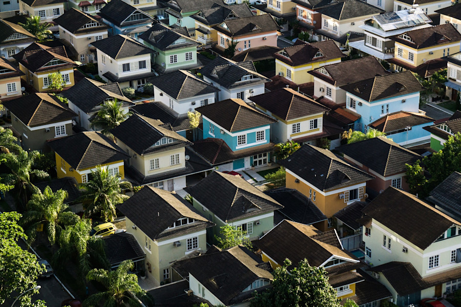 Aerial photograph of a residential neighbourhood.