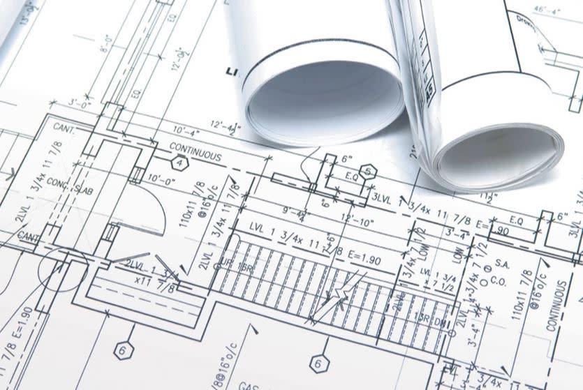 Image of engineering drawings on paper