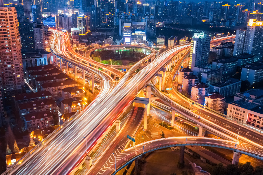 City interchange at night.