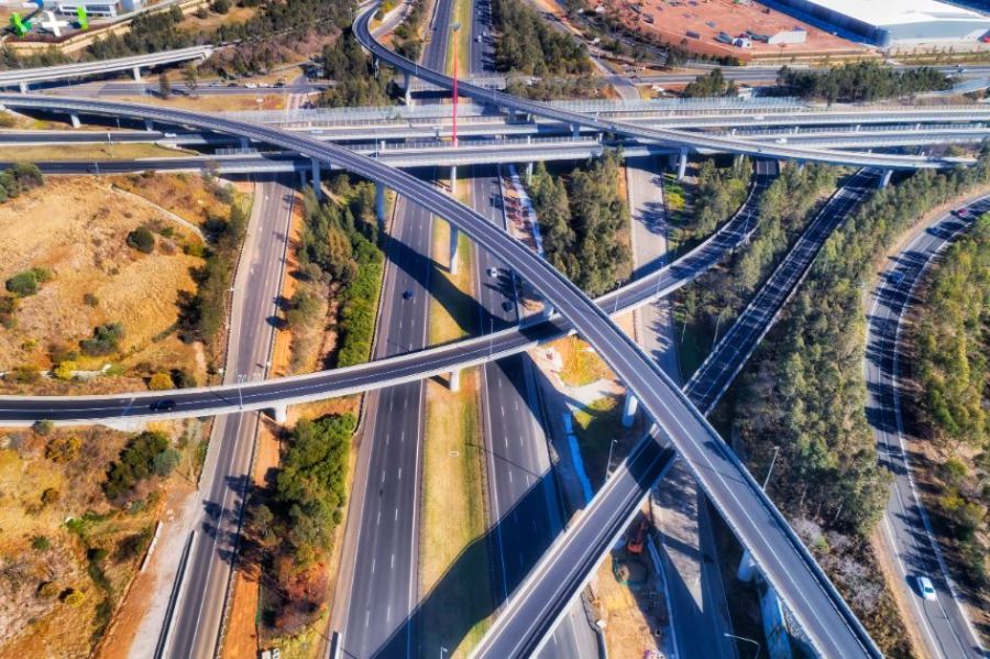 Birds eye view of a motorway intersection