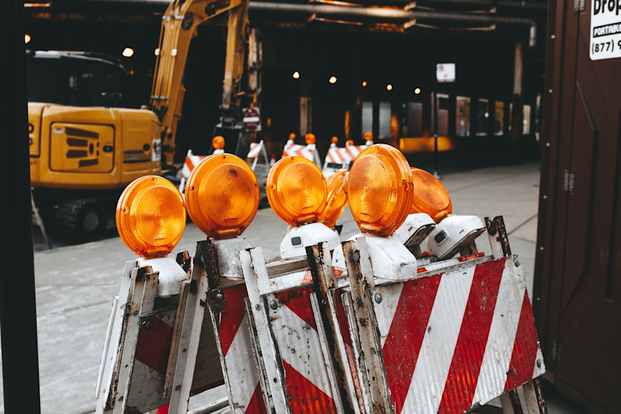 Safety barriers at a construction site indicating a no-go area. 