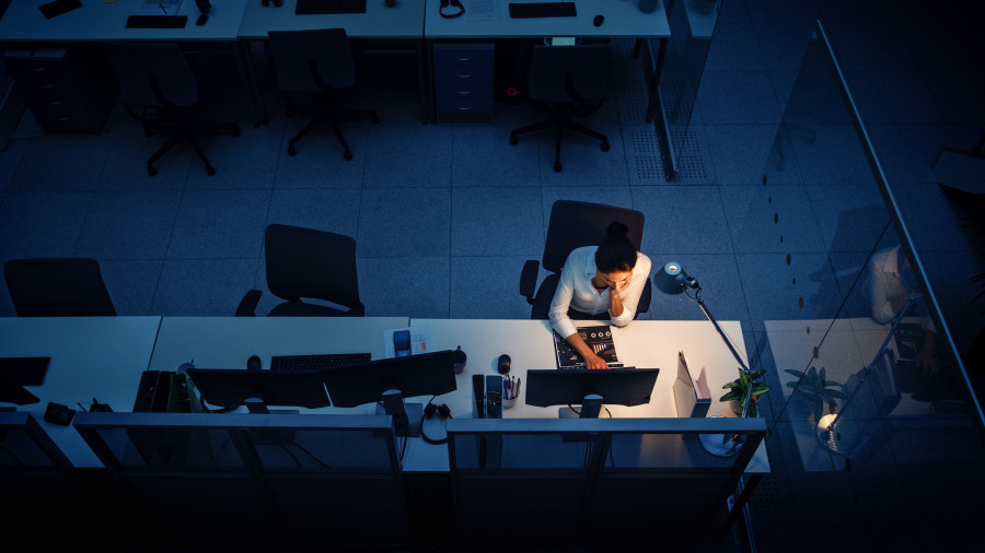 Man working late in the evening in the office 