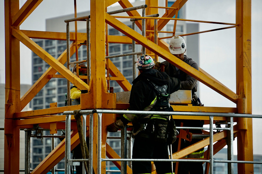 Builders on a worksite.