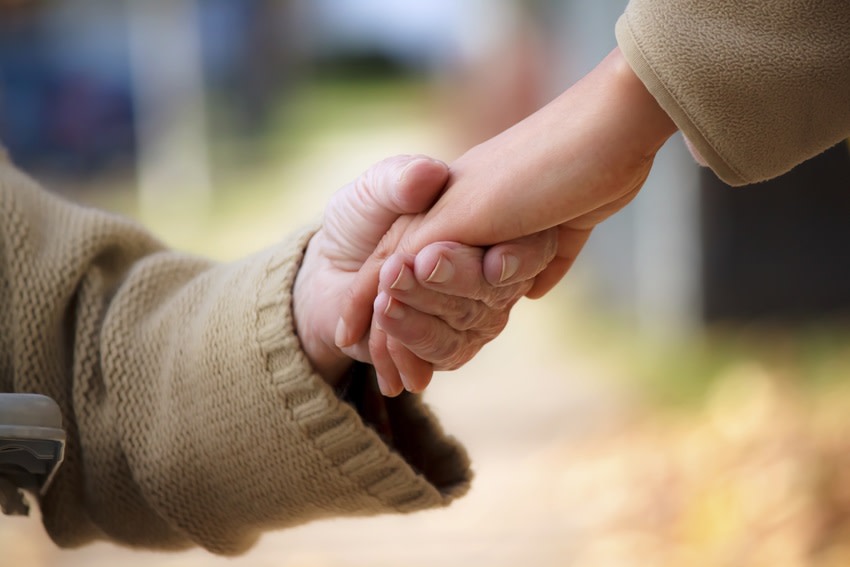 Parent and child holding hands.