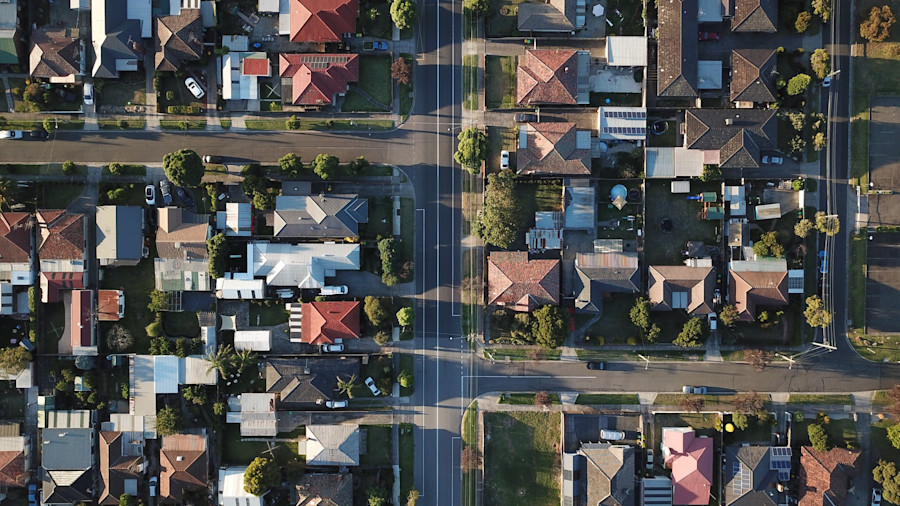 An aerial shot of an Australian suburb.